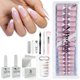 thumbnail image 1 of SXC Cosmetics French Tip Press On Nails Pink Series Kit de inicio de puntas X-Pro de almendra mediana, 1 of 5