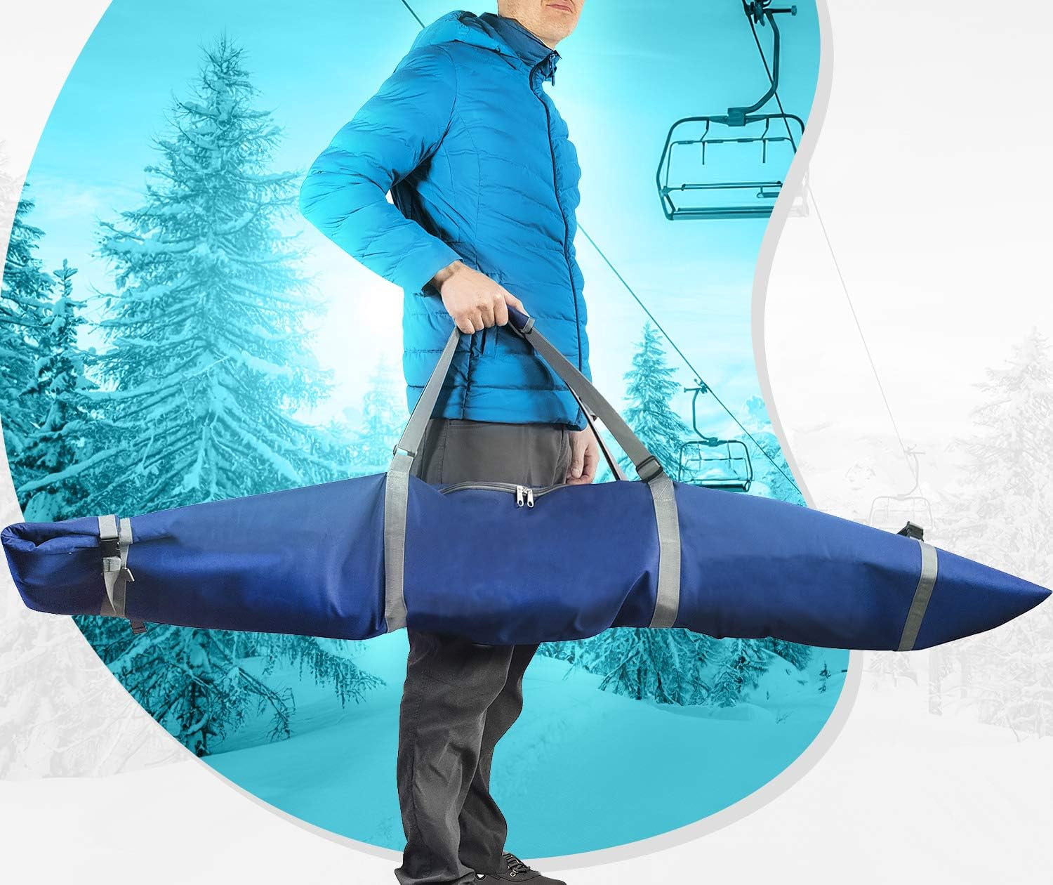 Adjustable Ski Bag with Padded Protection – Travel Ski Storage Bag Fits Most Skis – Durable Water-Resistant Snow Gear Carry Bag with Shoulder Strap