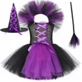 thumbnail image 4 of Disfraz de bruja malvada para Halloween para niños, fiesta de carnaval, disfraces de niñas, vestido de tutú de bruja malvada con sombrero y escoba mágica, 4 of 5