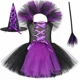 thumbnail image 4 of Disfraz de bruja malvada para Halloween para niños, fiesta de carnaval, disfraces de niñas, vestido de tutú de bruja malvada con sombrero y escoba mágica, 4 of 5