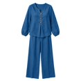 thumbnail image 7 of Wenini Women's 2 Piece Set V Neck Button down Top High Waist Wide Leg Pants Casual Loungewear Vacation Outfit, 7 of 7