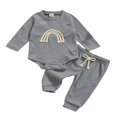 thumbnail image 1 of EIMELI Newborn Infant Baby Ribbed Pajamas Set Long Sleeve Ranibown Romper Pants Autumn Outfits Clothes Light Coffee 12-18 Month, 1 of 6