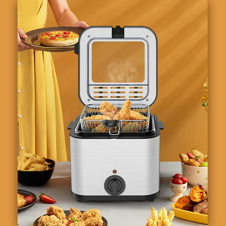 2.5L Electric Fryer Household Small 1000W High Power Multiple Function Stainless Steel Fryer Kebab French Fries Machine, Size: US Plug, Silver