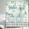 thumbnail image 5 of Autumn Decorations Pumpkin Thanksgiving Shower Curtain, Watercolor Fall Blue Teal Gray Pumpkin Maple Leaf on Buffalo Check Plaid Shower Curtain Sets, Rustic Farmhouse Wooden Shower Curtain, 69X70in, 5 of 6