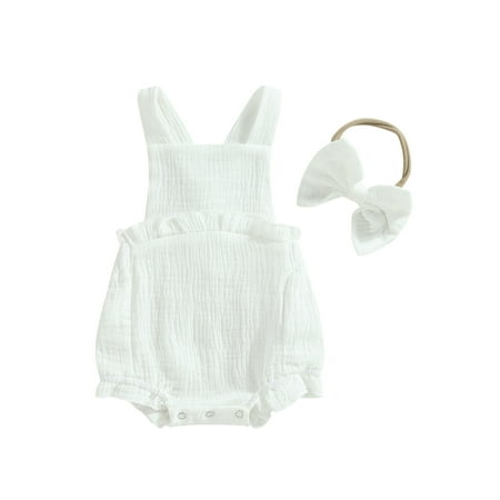 

Eyicmarn Baby Girl 2Pcs Summer Outfits Sleeveless Backless Solid Color Romper with Headband Set