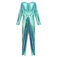 thumbnail image 4 of iixpin Women's Metallic Shiny Long Sleeve Back Zipper Jumpsuit One Piece Full Body Fitness Bodysuit Blue XXL, 4 of 7