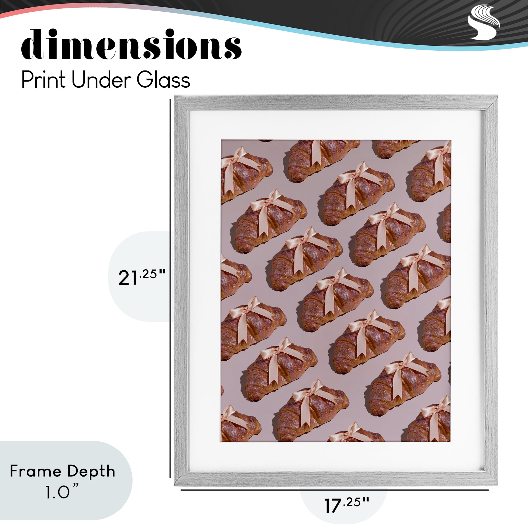 Stupell Industries Croissants with Ribbons Pattern Gray Framed Print Under Glass, design by LISH Creative