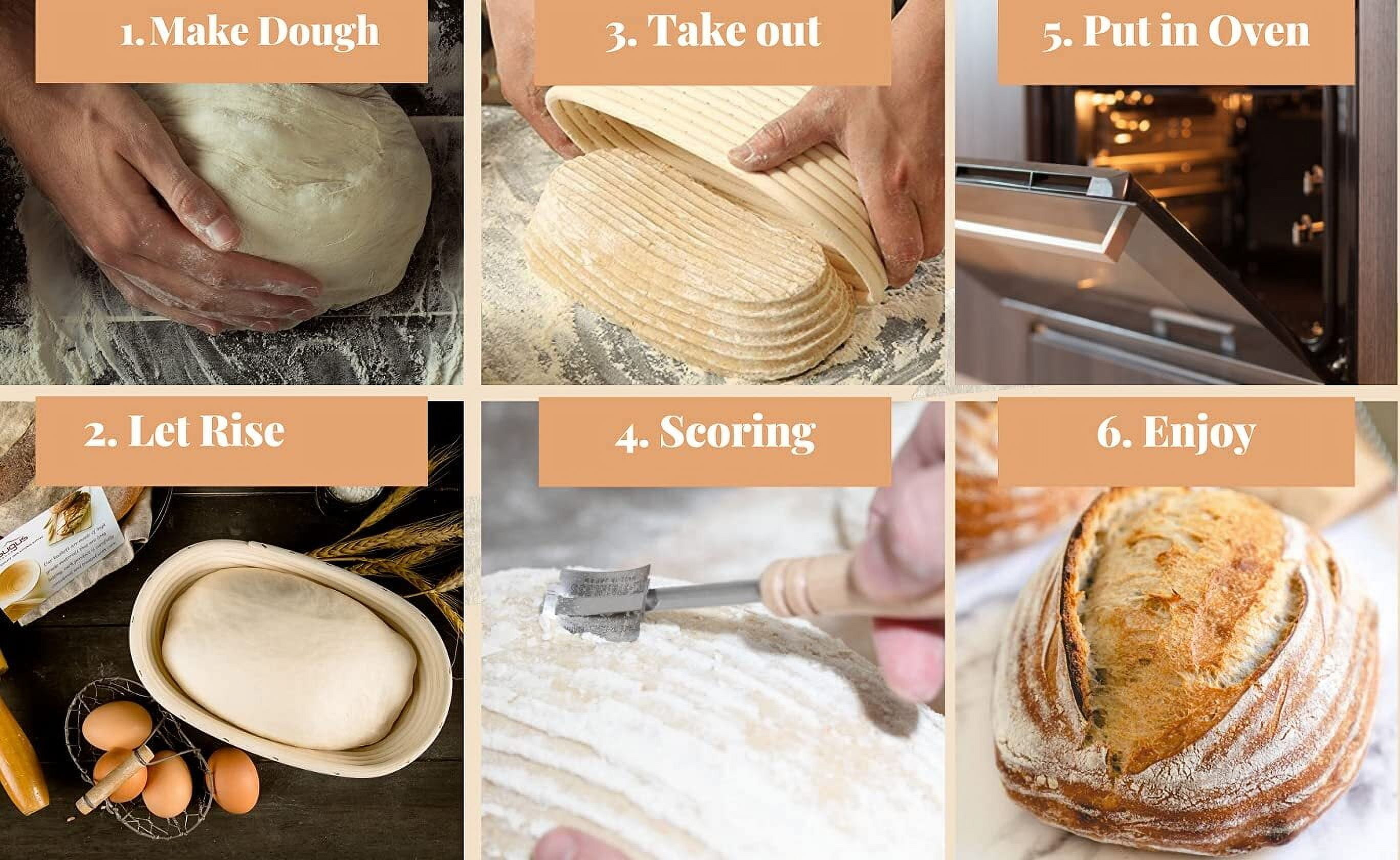 ALLJOY 2pcs Banneton Bread Proofing Basket with 2 Bread Bag，9 Inch Round & 10 Oval Cane Sourdough Bread Proofing Baskets Baking Supplies，Sourdough Starter Kit