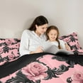 thumbnail image 5 of Castle Fairy Pink Floral Rose Bedding Comforter Set 2pcs for Children Teens Adults,Kawaii Black Ribbon Bow Twin Comforter Sets Microfiber,Bohemian Damask Breathable Bedding Set, 5 of 8