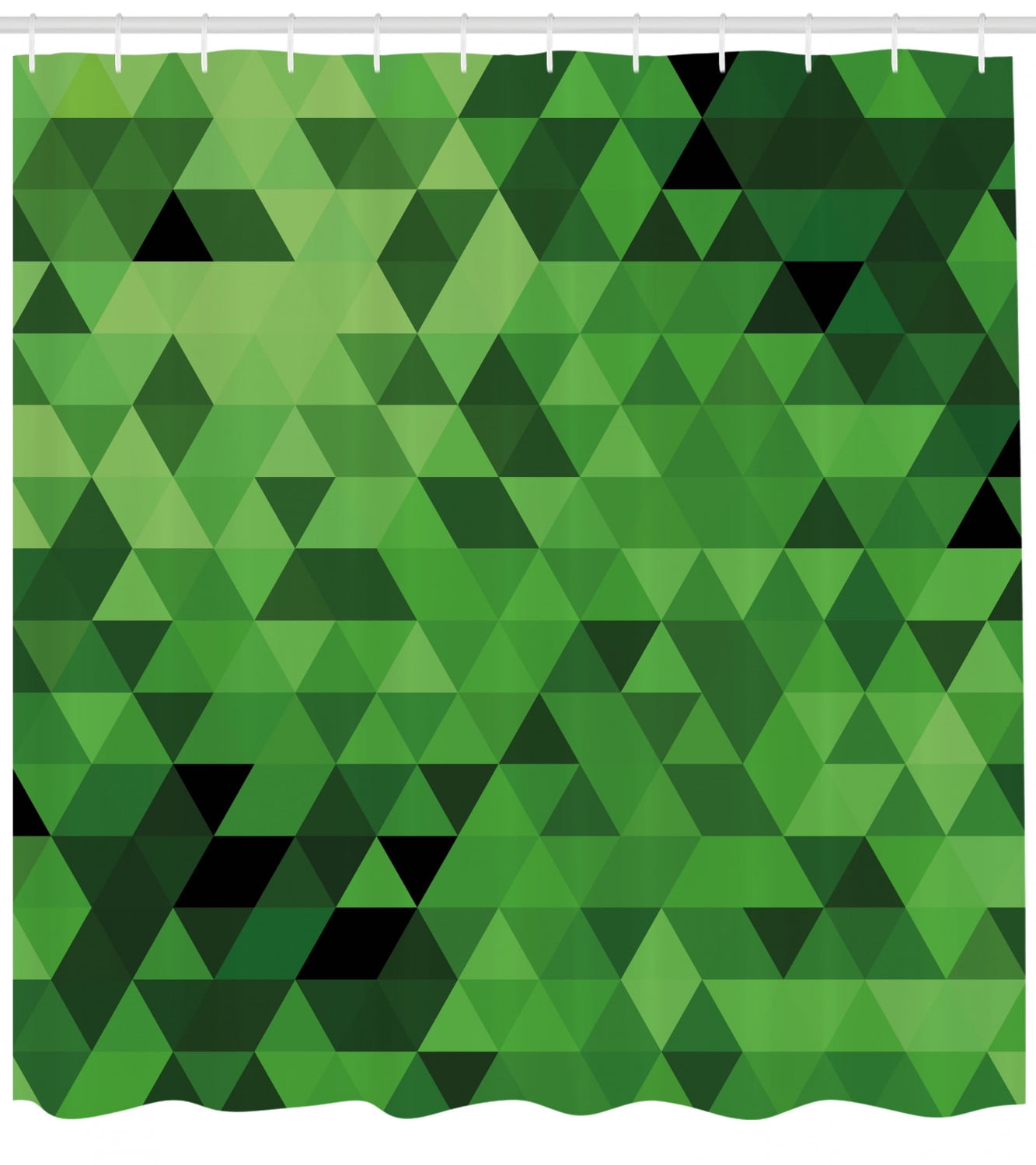 Green Shower Curtain, Triangles in Green Shades Abstract Modern Mosaic