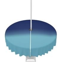 Outdoor Tablecloth Navy Blue Ombre Round Patio Tablecloths 60 Inch, Waterproof Outside Table Cloths with Umbrella Hole and Zipper, Gradient Color Summer Table Cover for Outdoor Tables Garden