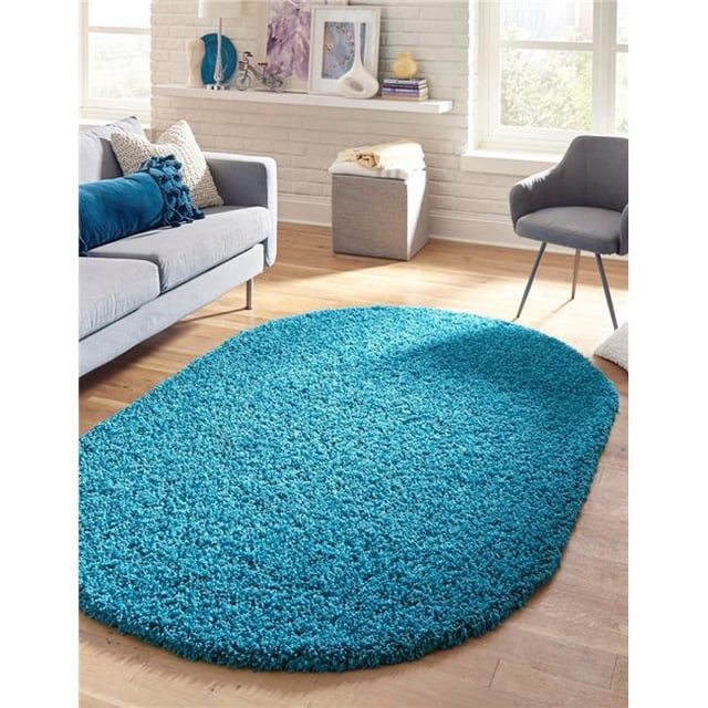 Unique Loom 3151403 3 ft. 3 in. x 5 ft. 3 in. Solid Shag Oval Rug, Turquoise