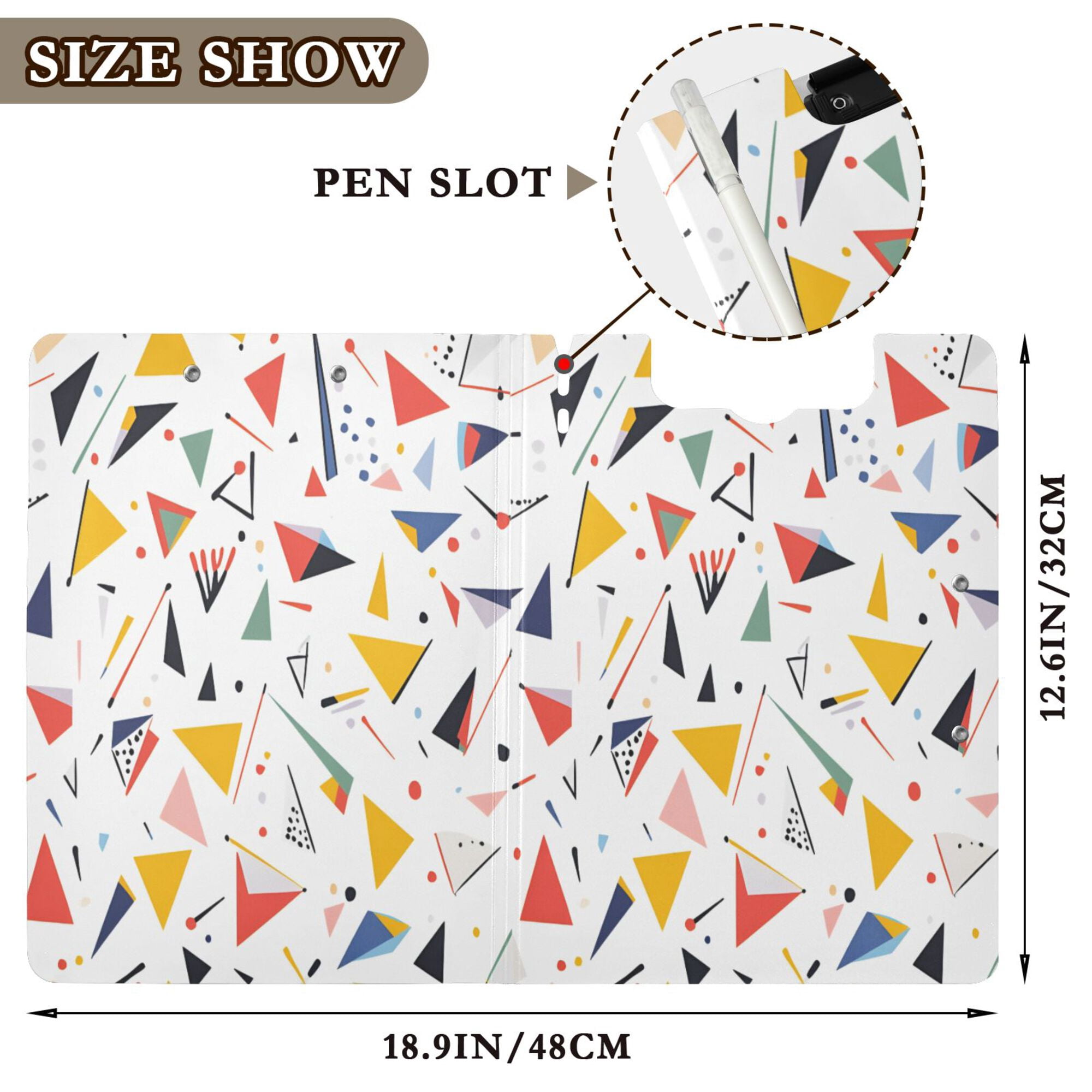 FORMRS A4 Clipboard Folder with Pen Holder Horizontal Foldable School Office Binder, White Triangles