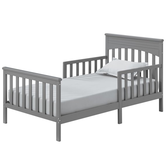 Oxford Baby Harper Wood Frame Toddler Bed with Guardrails and Flat-Top Headboard, Dove Gray