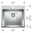 thumbnail image 2 of Évier de Cuisine en Acier Inoxydable Quatrus R15 22 Pouces Bol Simple Double Montage, 2 of 5