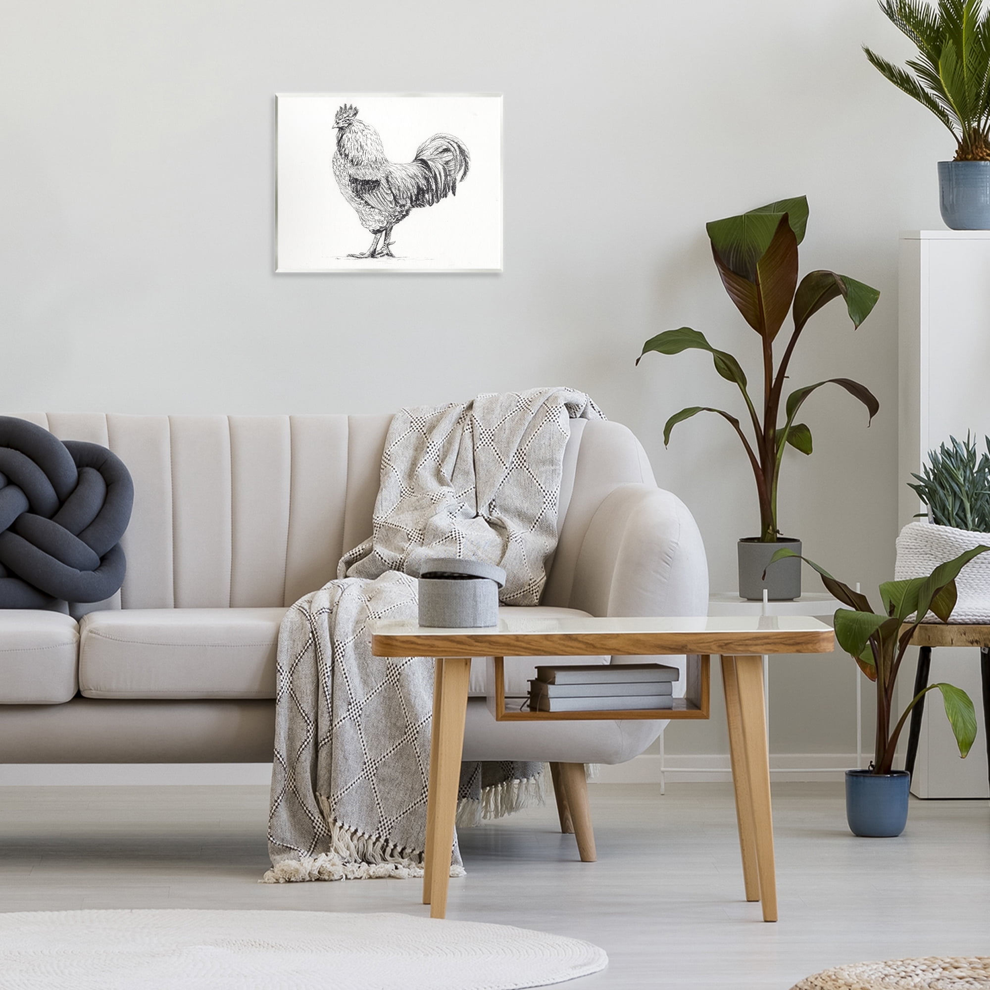 Stupell Industries Rooster in Charcoal Wall Plaque Art, design by Leah Noel Art
