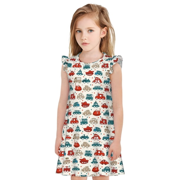 Balery Artoon Car Camisón de princesa para niñas, pijama de algodón con mangas abullonadas, suave y bonito.-XX-Large