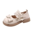 thumbnail image 3 of FSYBOA Girls Dress Shoes, Non Slip Princess Soft Soled Hook and Loop Strap Kids School Uniform Shoes Beige Size 10(Little Kids), 3 of 9