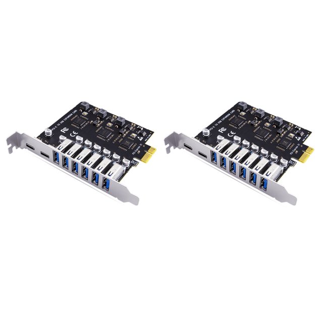 Tarjeta de expansión PCI-E 2X USB 3.2 y tipo C. Adaptador de tarjeta PCIE a controlador USB de 6 puertos + 2 puertos USB-C 3.2 PCI-E.
