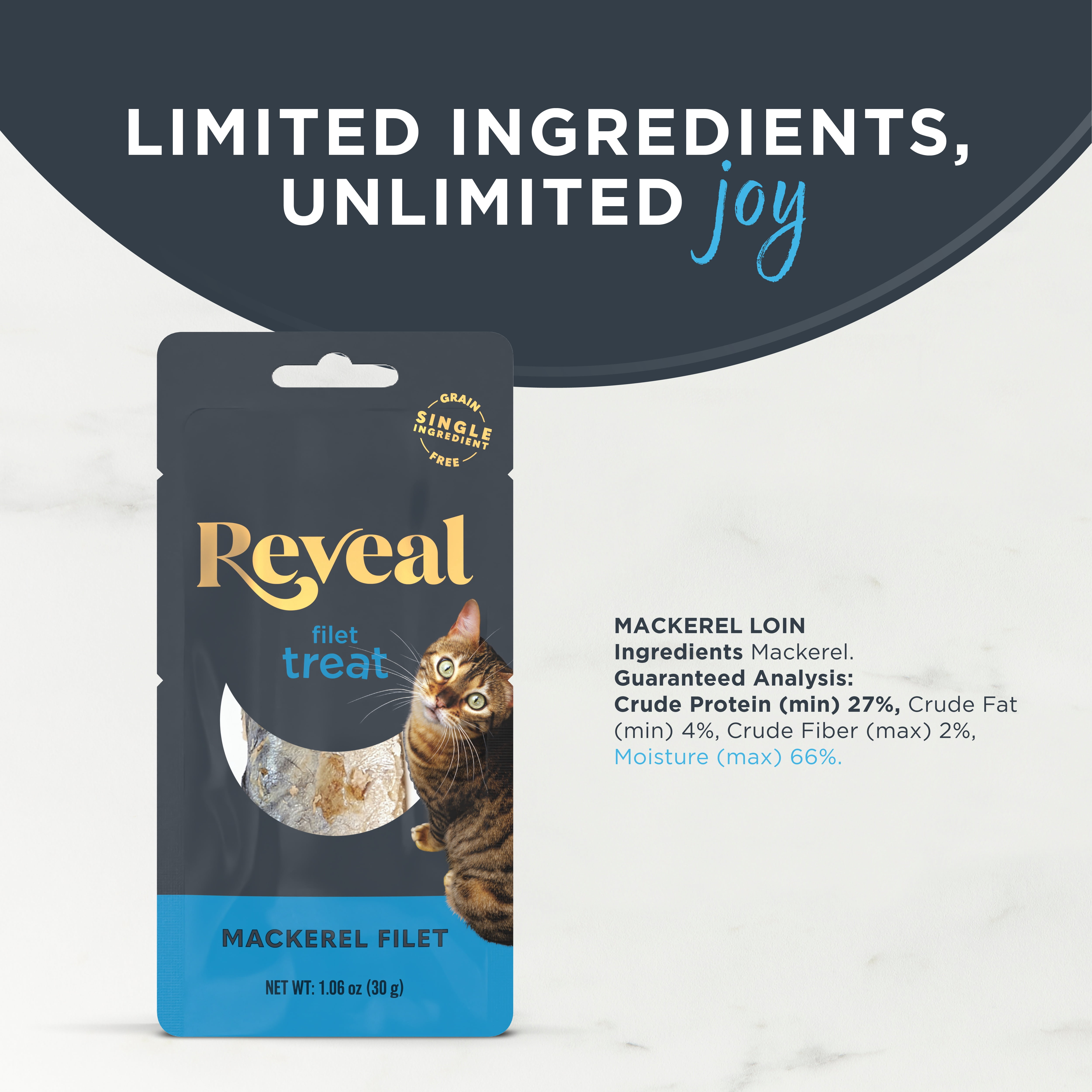 (6 pack) Reveal Pet Food Natural Cat Treats Whole Mackerel Loin 1.06oz