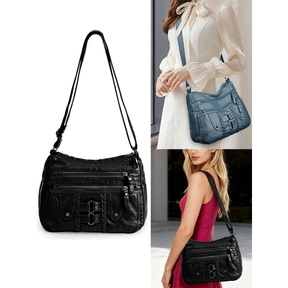 LAVA Crossbody Bags for Women Soft Leather Purses and Handbags Multi Pocket Large Capacity Casual Shoulder Bag Handbag for Travel Work, Gifts for Female, Mother (Black)