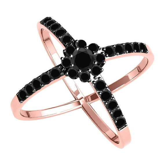 Mauli Jewels Diamond Criss Cross Ring For Women 0.32 Carat Round Natural Black Diamond Engagement Cross Shank Ring For Womens In 10K Solid Rose White Yellow Gold