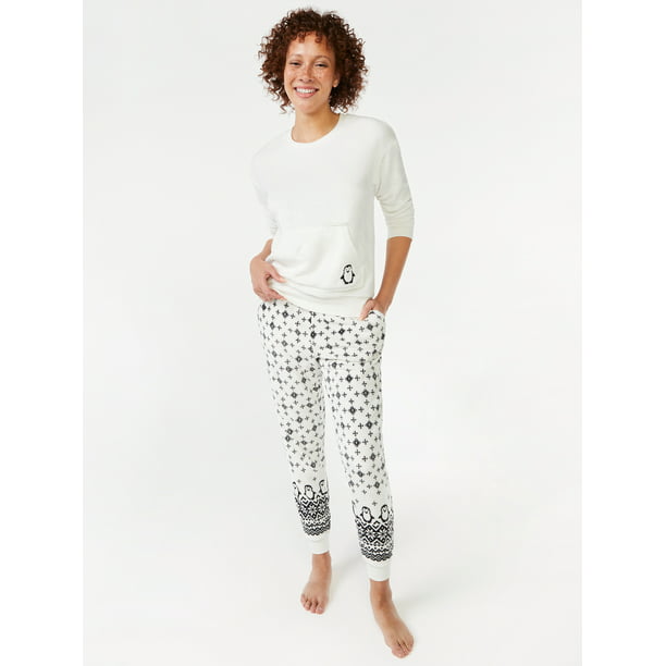 Joyspun Women's Plush Long Sleeve Top and Pants Pajama Set, 2-Piece ...