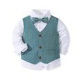 thumbnail image 3 of iEFiEL Baby Boys 3Pcs Formal Party Suit Toddlers Bow Tie Dress Shirt + Tuxedo Vest + Pants Wedding Birthday Party Outfit Cyan 18-24 Months, 3 of 7