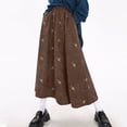 thumbnail image 2 of Levmjia Jupe Midi Décontractée pour Femmes en Velours Côtelé Taille Haute Brodée Florale Imprimée Confort Automne Hiver, 2 of 8