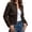 Brown, variant on Women's Cropped Wool Blend Jacket, Long Sleeve Lapel Full Zip Coat with Flap Pockets ,Women's XS-L