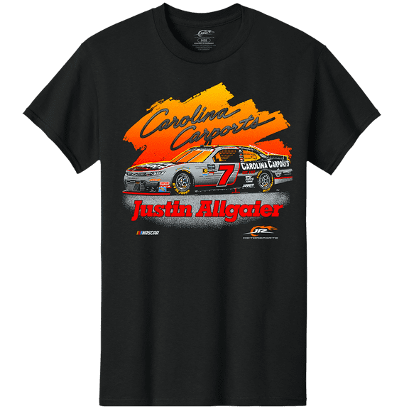 Men's JR Motorsports Official Team Apparel Black Justin Allgaier Carolina Carports Car T-Shirt