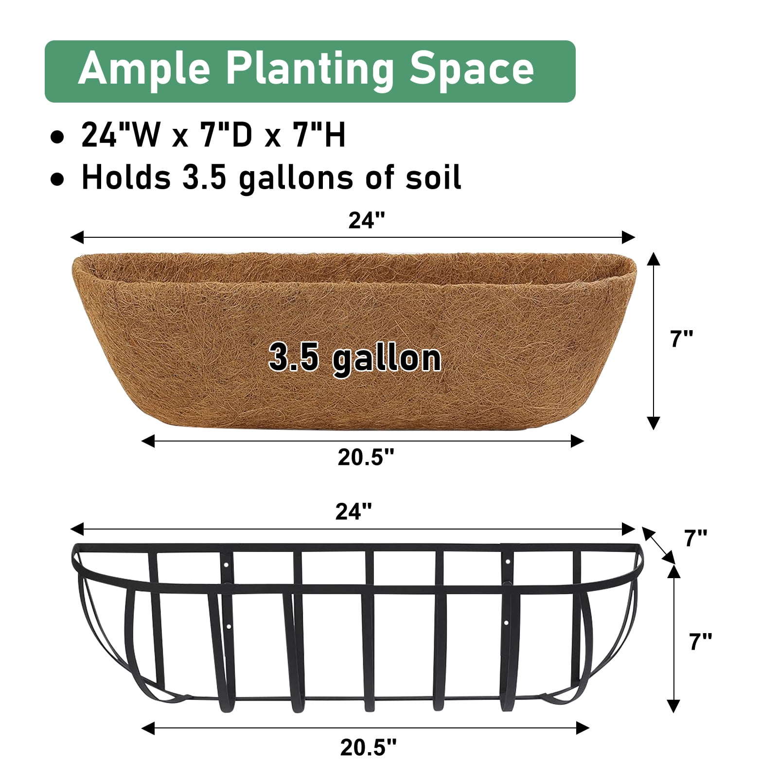 2 Pcs 24inch Window Box Deck Railing Planter with Coco Liner for Outdoor Balcony Porch Fence Patio Rail