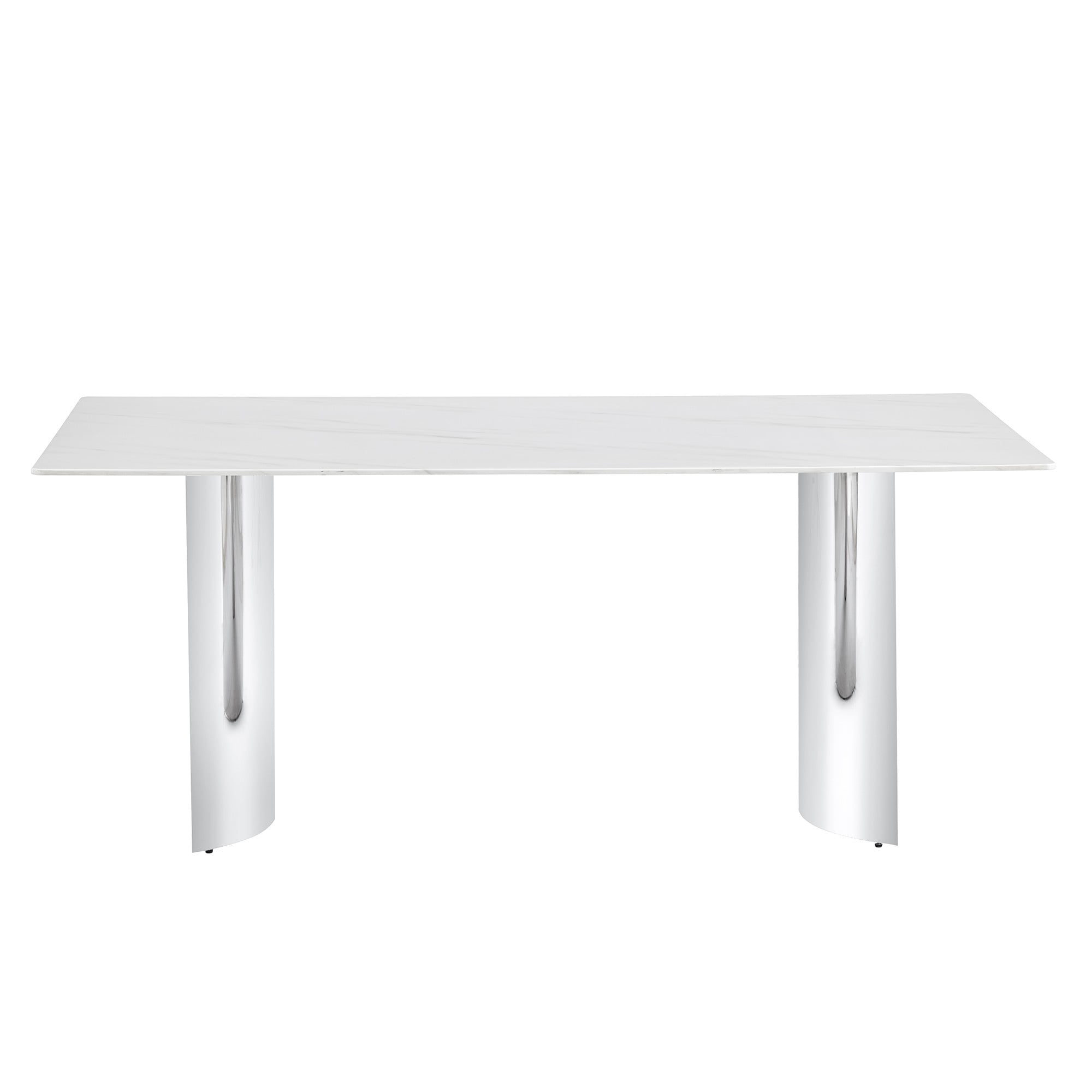 TesNus 71" Rectangle Dining Table, White Faux Marble Top with Silver Base, Modern Long Table for Kitchen and Dining Room