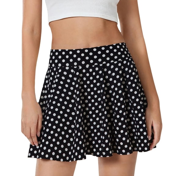 oqasdz Stretch Flare Skater Mini Skirts for Women with Polka Dot Pattern Pleated Versatile Everyday Comfortable Elastic Waist Casual Wear
