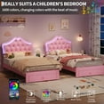 thumbnail image 4 of BeesClover Twin Size Princess Bed Frame with Storage Drawers & LED Lights, Upholstered Platform Beds with Velvet Crystal Button, No Box Spring Needed, Noise-Free Bed Frame for Child, 4 of 9