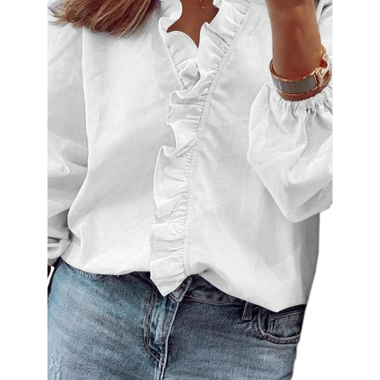 Women's white clearance ruffle collar blouse