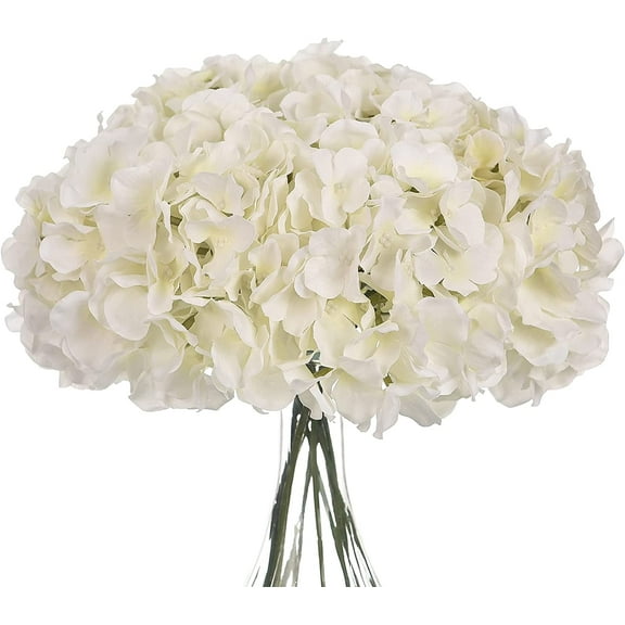 Silk Hydrangea Heads with Stems Artificial Flowers Heads for Home Wedding Decor(Off White 20PCS)