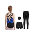 thumbnail image 2 of Hansber Kids Girls 4-Piece Gymnastics Leotard Sparkling Figure Ice Skating Outfit with Shorts Leggings Hairband Blue 16, 2 of 7