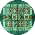 thumbnail image 1 of Ahgly Company Machine Washable Indoor Round Abstract Turquoise Blue Modern Area Rugs, 4' Round, 1 of 4