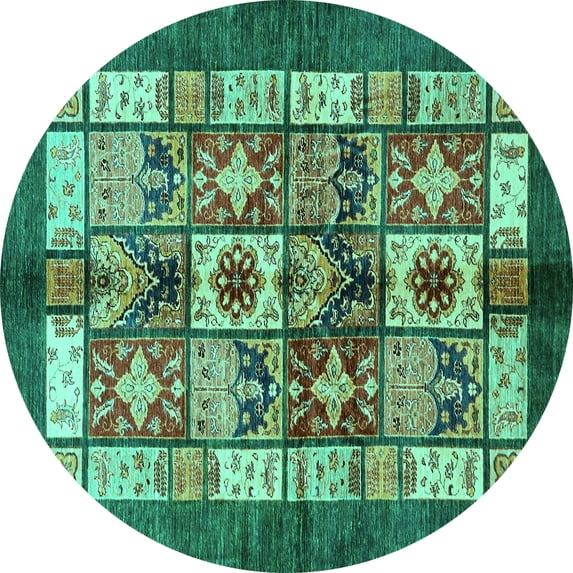Ahgly Company Machine Washable Indoor Round Abstract Turquoise Blue Modern Area Rugs, 4' Round