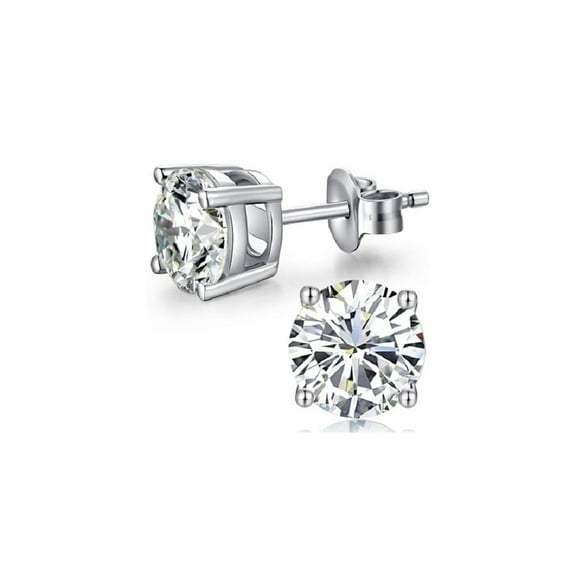 Paris Jewelry 18k White Gold Created White Sapphire 1/2Ct Round Stud Earrings Plated