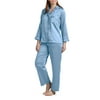 Miss Elaine Pajama Set - Women's Satin PJ Set, Elastic Waist and Button Up Top, Sleepwear and Loungewear for Women (XL, Blue/Square)