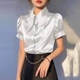 thumbnail image 4 of Ashirexll Tops for Women Trendy Casual Solid Turndown Collar Lace Blouse Short Sleeve Top T Shirt for Daily, 4 of 5