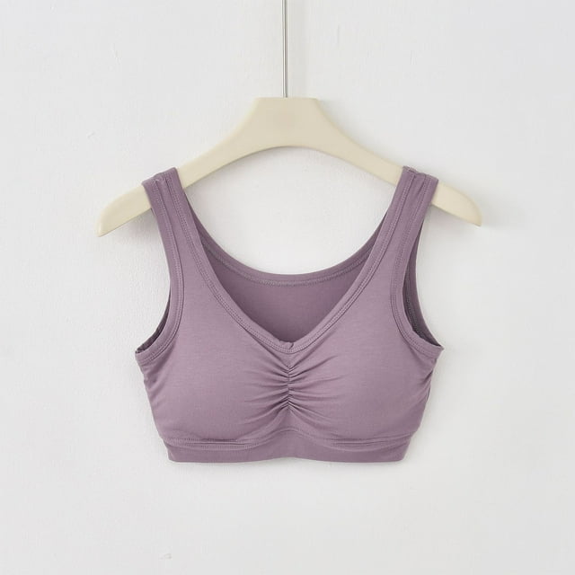 YUTK Comfortable Bra - Women's Solid Color Seamless Underwear without Steel Rims Detachable Chest Sagging Wave Pattern Bra Gray L