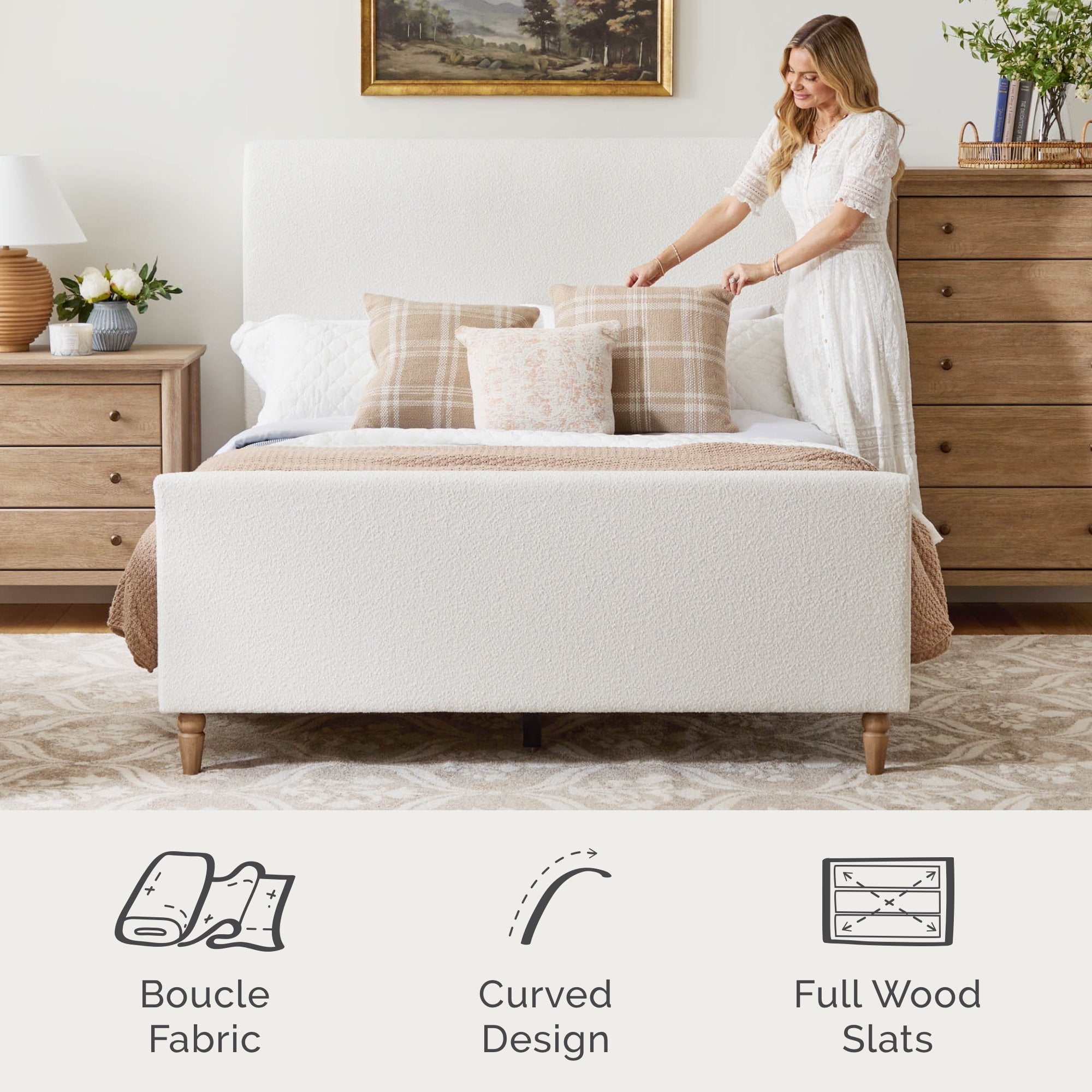 My Texas House Flynn Boucle King Platform Bed, Cream