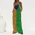 thumbnail image 2 of Feancey Spring Sales Wide Leg Jumpsuits for Women Mardi Gras Sparkly Sequin Party Rompers Colorblock Striped Trendy Bib Overalls Sleeveless Casual Dressy Jumpsuit Multicolor M, 2 of 8