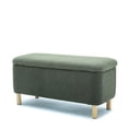 thumbnail image 2 of Storage Ottoman Bench with Wooden Legs, Modern Boucle Upholstered Storage Sofa Bench, Multifunctional Foot Stool for Living Room, Bedroom, Entryway, Dark Green, 2 of 6