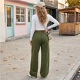 thumbnail image 5 of Sorvello Womens Solid High Rise Wide Leg Lounge Pants Elastic Pull On Waist Side Pockets Full Length Casual Sweatpants Army Green L, 5 of 6