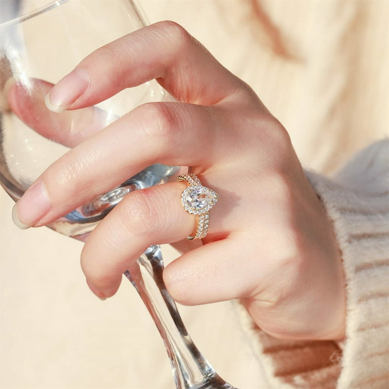 Elegant Women 925 Silver Jewelry Rings Cubic Zirconia Wedding Ring Set Size  5-11