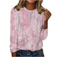thumbnail image 2 of Juslio Womens Blouse Long Sleeve Shirts Plus Size Flowers Tops Crew Neck Casual Blouses Pink XL, 2 of 4